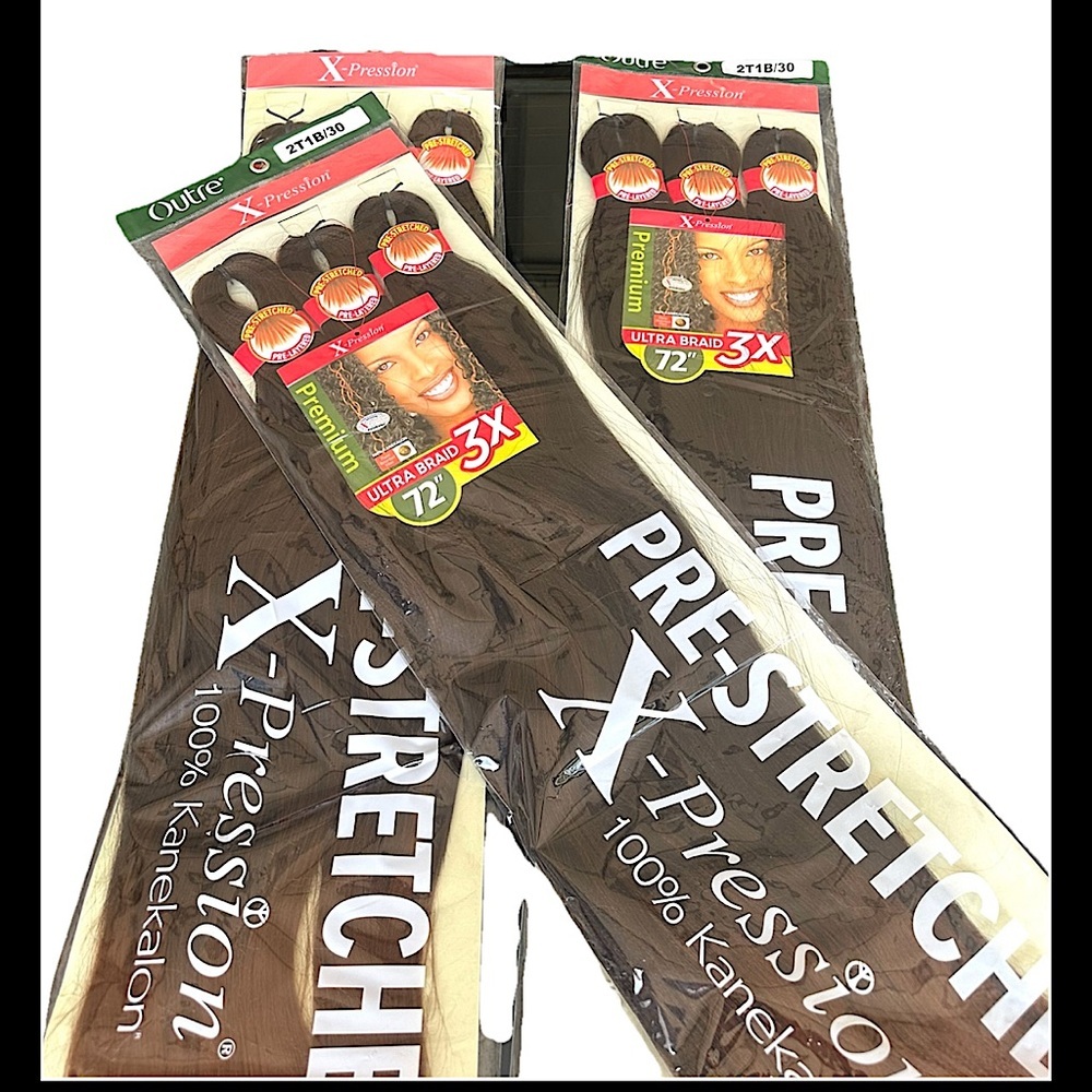 3 Packs - Outre X-Pression 3X Pre-Stretched Ultra Braid 72”‎ Hair Color  2T1B/30